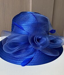 economico -fascinators berretto Copricapo Poliestere Organza Cappelli da pescatore A falda larga Cappello da sole Informale Per eventi Elegante Vintage Con Piume Floreale Copricapo Copricapo