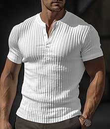 cheap -Men's T shirt Tee Henley Shirt Tee Tee Top Plain Pit Strip V Neck Street Vacation Short Sleeve Clothing Apparel Fashion Designer Basic