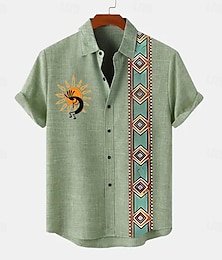 cheap -Men's 20% Linen Shirt Short Sleeve Turndown Green, khaki, Beige Shirt Daily
