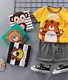 cheap -2 Pieces Toddler Boys T-shirt & Shorts Outfit Color Block Short Sleeve Cotton Set Outdoor Fashion Daily Summer Spring 3-7 Years Black White Pink