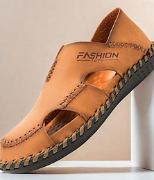 cheap -Men's Sandals Flat Sandals Leather Breathable Comfortable Slip Resistant Loafer Dark Grey Black Brown