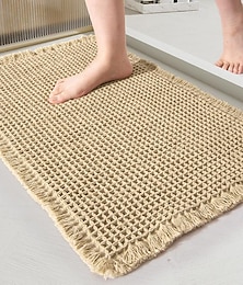 cheap -1pc Very Soft Super Absorbent Waffle Bathroom Rugs Non-slip Bathroom Mat, With Tassels Can Be Machine Washed Bathroom Mat, Non-slip Hot Melt Adhesive Transparent Rubber Bottom, kitchen Area Rugs