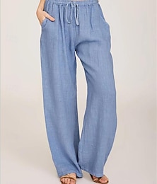 abordables -Femmes Pantalon en coton et lin Confort Couleur Unie Avec Poches Taille Élastique Respirant Micro-Élastique Maison Noir Blanche Vin bleu marine Été