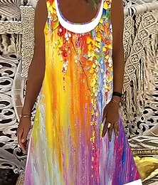 economico -Per donna Plus Size Curva Abito senza maniche Pop art Color Block Vestito longuette Senza maniche Stondata Di tendenza Giornaliero Giallo Arancione Estate XL 2XL 3XL 4XL 5XL