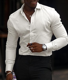 voordelige -Heren Overhemd Thuiscoming Reguliere Pasvorm Lange Mouwen Revers Effen Kleur Katoen Katoenmix Zwart Wit 2025