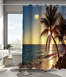 billige -strand havvand kokos træ landskab print badeforhæng med krog moderne polyester bearbejdet vandtæt badeværelse