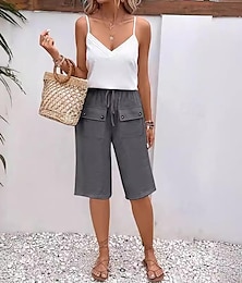cheap -Women's Shorts Linen Cotton Blend Pocket Knee Length Black Summer