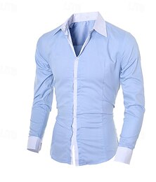 cheap -Men's Shirt Dress Shirt Button Up Shirt Black White Pink Long Sleeve Color Block Lapel Spring &  Fall Wedding Party Clothing Apparel Patchwork