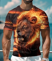 cheap -Graphic Animal Lion Retro Vintage Casual Street Style Men's 3D Print T shirt Tee Sports Outdoor Holiday Going out T shirt Orange Short Sleeve Crew Neck Shirt Spring & Summer Clothing Apparel S M L XL