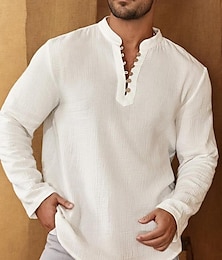 baratos -Homens Camisa Social camisa de botão Camisa casual camisa de verão Preto Branco Azul Manga Longa Tecido Faixa Diário Férias Emenda Roupa Moda Casual