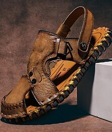 abordables -sandales en cuir marron pour hommes avec bride réglable et coutures élégantes – confortables et durables pour les sorties décontractées, la plage et le quotidien