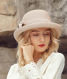economico -berretto Fibra Cappello a bombetta / cloche Cappelli da pescatore A falda larga Informale Spiaggia Elegante Matrimonio Con Perle false A fantasia Copricapo Copricapo