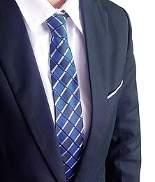 billige -1 stk mann slips bredde 8 cm blå rutete brudgom brudgom slips forretningsleder slips