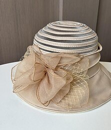 Недорогие -Fascinators Hats Headwear Polyester Organza Bucket Hat Floppy Hat Sun Hat Wedding Casual Holiday Tea Party Beach Elegant Vintage With Flower Pure Color Headpiece Headwear