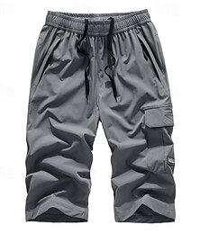 cheap -Men's Cargo Shorts Shorts Drawstring Elastic Waist Multi Pocket Plain Wearable Calf-Length Outdoor Daily Going out Fashion Classic Black Dark Blue