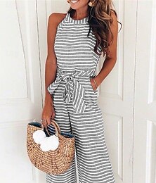 abordables -Mujer Normal Mono Ropa de calle A Rayas Sin Mangas Bolsillo Diario Noche Ajuste regular Negro Rosa Azul Piscina Verano