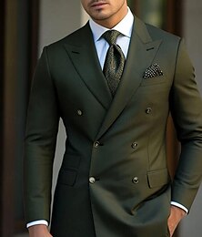 baratos -Ternos de casamento masculinos, verde escuro, preto, borgonha, 2 peças, plus size, cor sólida, lapela de pico, slim fit, trespassado duplo, seis botões, 2024