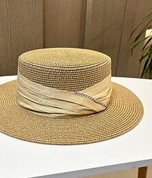 お買い得  -魅力的な人 帽子 アクリル / コットン 麦わら 麦わら帽 日よけ帽 祝日 ビーチ エレガント シンプル と ボウ クリスタル装飾 かぶと 帽子
