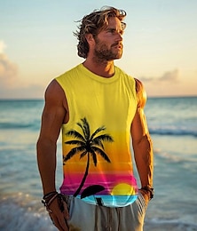 economico -Per uomo Pop art Palma da cocco Panciotto Maglietta senza maniche da uomo Senza maniche maglietta Stampa 3D Girocollo Camicia Festività Tropicale Originale Feste Giornaliero Palestra Giallo Primavera