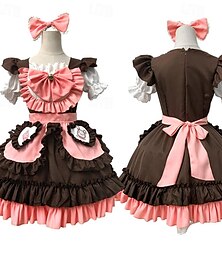 billige -Lolita Prinsesse Lolita Stuepigeuniformer Lolita Kjoler Cosplay kostume Dame Japansk Cosplay Kostumer Lys pink Patchwork Kortærmet