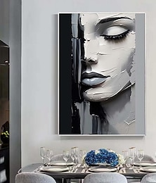 ieftine -pictură de artă pe pânză figura de femeie abstractă pictată manual figura alb-negru artă de perete imagine decor acasă fata fetei camera fetei decor acasă cadru întins gata de agățat