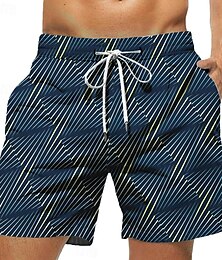 baratos -Shorts havaiano com estampa listrada, calção de banho masculino com cordão e forro de malha, cintura elástica, curto, férias, praia, streetwear