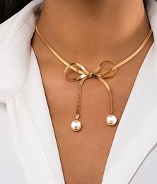 abordables -Collares con colgantes Perla Artificial Mujer Elegante Moda Clásico Lazo Boda Irregular Gargantillas Para Boda Fiesta
