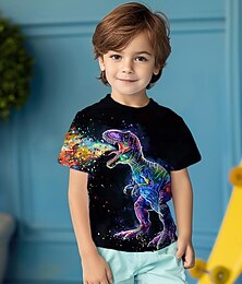 cheap -Boys 3D Animal Dinosaur Tee Black Short Sleeve 3D Print Summer Active Daily Party Polyester Kids Toddler Big Kids(7years +) 3-12 Years Crew Neck Party Outdoor Casual