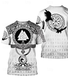 billige -Viking tatovering T-shirt Trykt mønster 3D Grafisk Til Herre Voksne Karneval Maskerade 3D-udskrivning Afslappet / Hverdag
