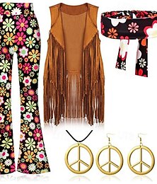 levne -Retro 60. léta Hippie Kalhoty Cosplay kostým Úbory Hippie Disko Třásně Maškarní kostým Dámské Dívčí předvečer Všech svatých Karneval Plesová maškaráda Pride Parade Měsíc hrdosti Dospělé Vesta Kalhoty