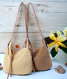 cheap -Women's Crossbody Bag Shoulder Bag Hobo Bag Straw Outdoor Holiday Beach Zipper Large Capacity Woven Beige Coffee