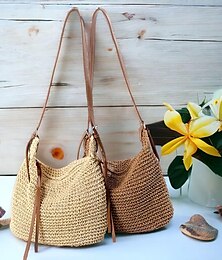 abordables -sacs à bandoulière en paille tissés à la main pour femmes – sac à bandoulière de plage d'été bohème avec bandoulière en cuir réglable
