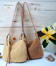 cheap -Women's Crossbody Bag Shoulder Bag Hobo Bag Straw Outdoor Holiday Beach Zipper Large Capacity Woven Beige Coffee