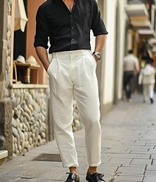 ieftine -Bărbați Pantaloni de in Pantaloni Pantaloni de vară Buzunar Picior drept Culoare solidă Confort Respirabil Lungime totală Afaceri Zilnic Modă Șic Stradă Bej Inelastic