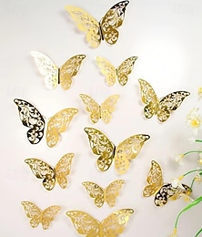 olcso -12db arany pillangó dekoráció - 3D fali művészet bulikhoz, kézműves foglalkozásokhoz és babavárásokhoz - könnyen felhelyezhető matricák a gyönyörű és elegáns dekorációért