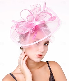 economico -fascinators berretto Copricapo Organza Cappello Fedora A falda larga Cappello di velo Corsa di cavalli cocktail Elegante Retrò Con Piume Colore Puro Copricapo Copricapo