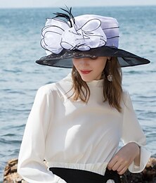 economico -cappelli per fascinatori cappello floscio in organza di seta ghiaccio cappello da sole matrimonio tea party matrimonio elegante con copricapo floreale di piume copricapo