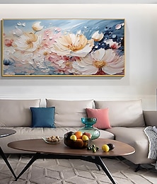 abordables -Peinture à l'huile de fleur blanche originale faite à la main sur toile décor d'art mural de fleur rose peinture à texture épaisse pour la décoration intérieure avec cadre étiré/sans peinture de cadre