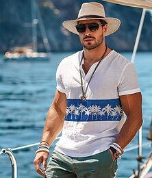 billige -Herre Grafisk Henly-skjorte T-skjorte Kortermet T skjorte Henley Skjorte Mote Utendørs Fritid Gate Avslappet Daglig Hvit Vår sommer Klær S M L XL 2XL 3XL