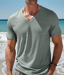 ieftine -Bărbați Tricou Tee Top Culoare solidă În V Stradă Vacanță Mânecă scurtă Îmbrăcăminte Modă Designer De Bază