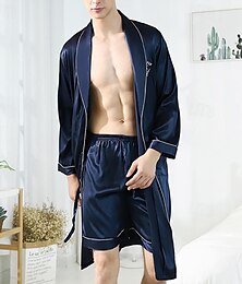 economico -Per uomo Pigiami Abito di seta Set pigiama Pantaloncini del pigiama 1 set Liscio Di tendenza Moda Classico Interni Giornaliero Da letto Poliestere Comfort Morbido Bavero Manica lunga Pantaloncini