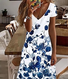 cheap -Women's Casual Dress Ombre Floral Print V Neck Midi Dress Stylish Daily Date Short Sleeve Summer