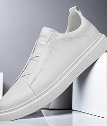 billiga -Herr Sneakers Formella skor Finskor Läder Italienskt fullkornigt kohud Bekväm Halksäker Snörning Vit