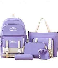ieftine -Men's Backpack School Bag Bookbag Functional Backpack School Daily Color Block Nylon Large Capacity Zipper Black / White Black White