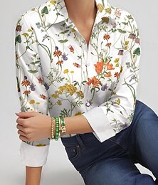 economico -Camicia da donna Moda Streetwear Floreale Bottoni Stampa Maniche Lunghe Tops Regolari Collo Casual Vacanza Bianca Primavera  Autunno