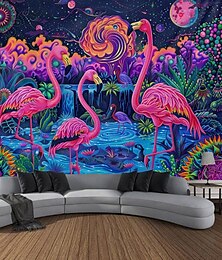 voordelige -flamingo blacklight wandtapijt uv-reactieve glow in the dark trippy misty dieren hangend tapijt muurkunst muurschildering voor woonkamer slaapkamer