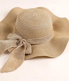 cheap -Women's Hat Sun Hat Portable Sun Protection Outdoor Holiday Beach Bow Pure Color