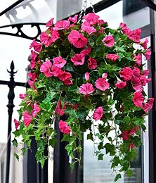 cheap -UV Simulation Artificial Morning Glory,Simulation Artificial Flower Bouquet - Fade Resistant Outdoor Flowers,Fake Petunias,Realistic Hanging Plants Flowers Vines Garden Yard Decoration