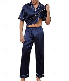 economico -Per uomo Pigiami Set pigiama Top e pantalone del pigiama 1 set Liscio Di tendenza Moda Classico Interni Giornaliero Da letto Poliestere Comfort Traspirante Morbido Bavero Manica corta Camicia