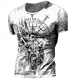 halpa -Viking Tattoo T-paita Painettu 3D Kuvitettu Käyttötarkoitus Miesten Aikuisten Karnevaali Naamiaiset 3D-tulostus Rento / arki